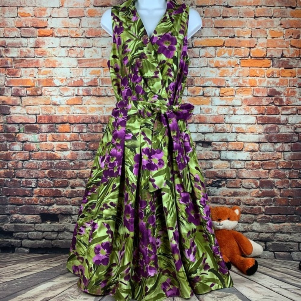 Jessica Howard green purple floral dress size 12